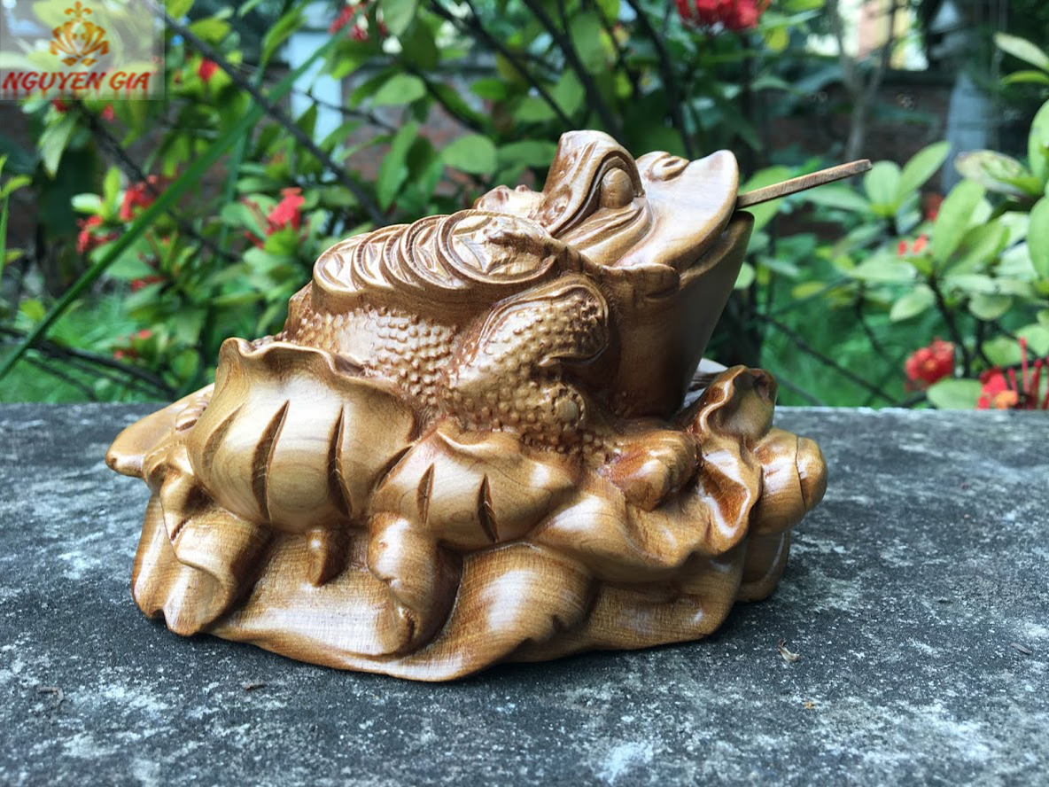 Cóc ngậm tiền (thiềm thừ) bằng gỗ bách xanh